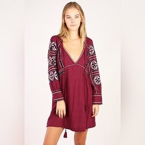 Free People All My Life Wine Embroidered Mini Dress Tunic. Size XS.